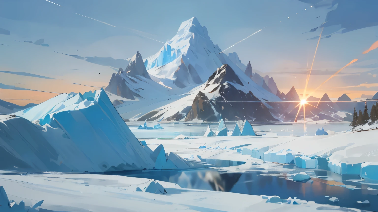 ((melhor qualidade)), ((obra de arte)), (detalhado), 1 garota, suéter ombro a om"Create a high-quality image -- 21:9, with advanced detail levels and cinematic style, depicting a ship sailing between towering glaciers. The scene must capture the grandeur and cold beauty of the Arctic environment, with the ship cutting through the water icy landscape, surrounded by large blocks of blue ice and snow-capped mountains in the background of a wonderful garden. The lighting must be dramatic, highlighting the sun's reflections on the icy surfaces and creating striking shadows. with an atmosphere that is both majestic and inhospitable."bro,