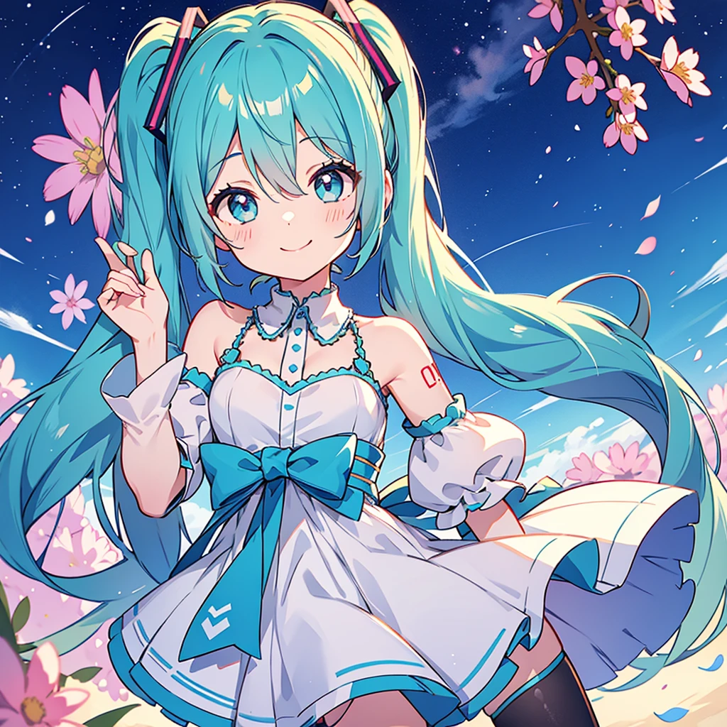 One Girl、hatsune miku、Twin tails、smile、colorful、Lovely、aster'Attention-grabbing works、Highest quality、Perfect Face