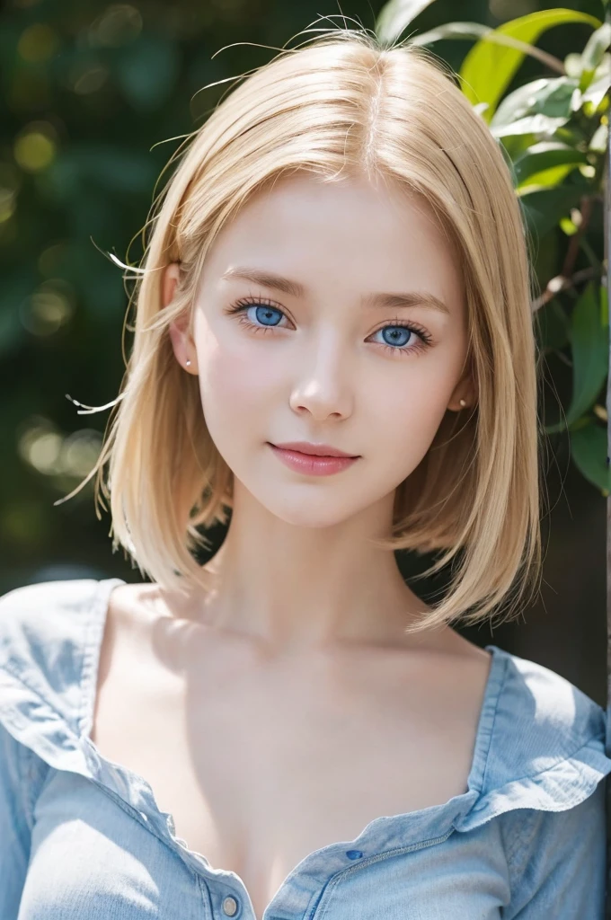 Bright expression、Photorealism、Highest quality、Ultra-high resolution、The most beautiful Scandinavian girls photos、Cute and beautiful face details、Small face、、Big Breasts、thin、28 years old、Translucent white skin、Big bright blue eyes、Short Bob、Cowboy Shot