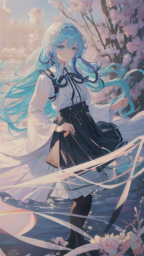 (masterpiece), (best quality), (ultra detailed),(disheveled hair),(illustration), (1girl), (Fashionable clothing), standing, Fashion model, looking at viewer, (interview), (simple background),beautiful detailed eyes, delicate beautiful face, Floating,(high saturation),(colorful splashes),colorful bubble,(shining), focus on face, kamisato ayaka, light blue hair, bangs, hair ring, floating flowers, floating hairs.Girl, anime waifu, looking at viewer, highlydetailed, reflections transparent iridescent colors, long transparent iridescent RGB hair, artby Serafleur from artstation, thick acrylic,illustration on pixiv, waist up portrait, gorgeoussacred girl, best quality, ultra detailed,sad,clever,beautiful face , beautiful lighton black background, Character stvle renderedby Octane,