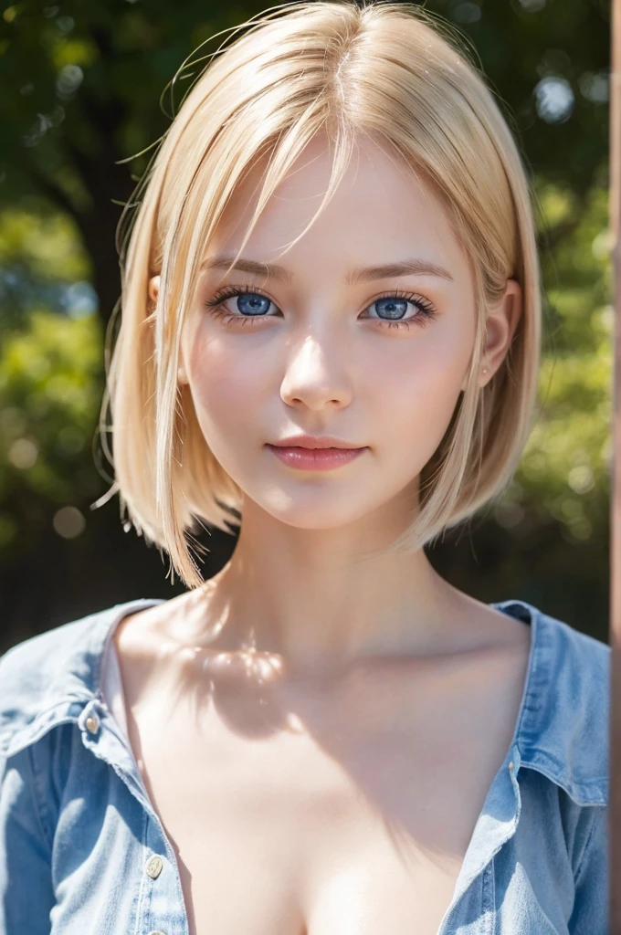 Bright expression、Photorealism、Highest quality、Ultra-high resolution、The most beautiful Scandinavian girls photos、Cute and beautiful face details、Small face、、Big Breasts、thin、28 years old、Translucent white skin、Big bright blue eyes、Short Bob、Cowboy Shot
