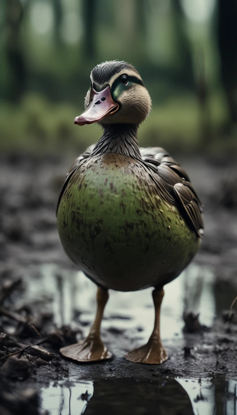 8k,Horror movie photos,Are standing,Kappa,Body green,Shell on the back,Duck-like beak,The background is a dirty swamp,Shallow depth of field, Vignette, Very detailed, High budget, Bokeh, CinemaScope, Sulky, amazing, nice, Film Grain, Creepy, Anxious, dark, Creepyな, Suspenseful, strict, Very detailed 情報