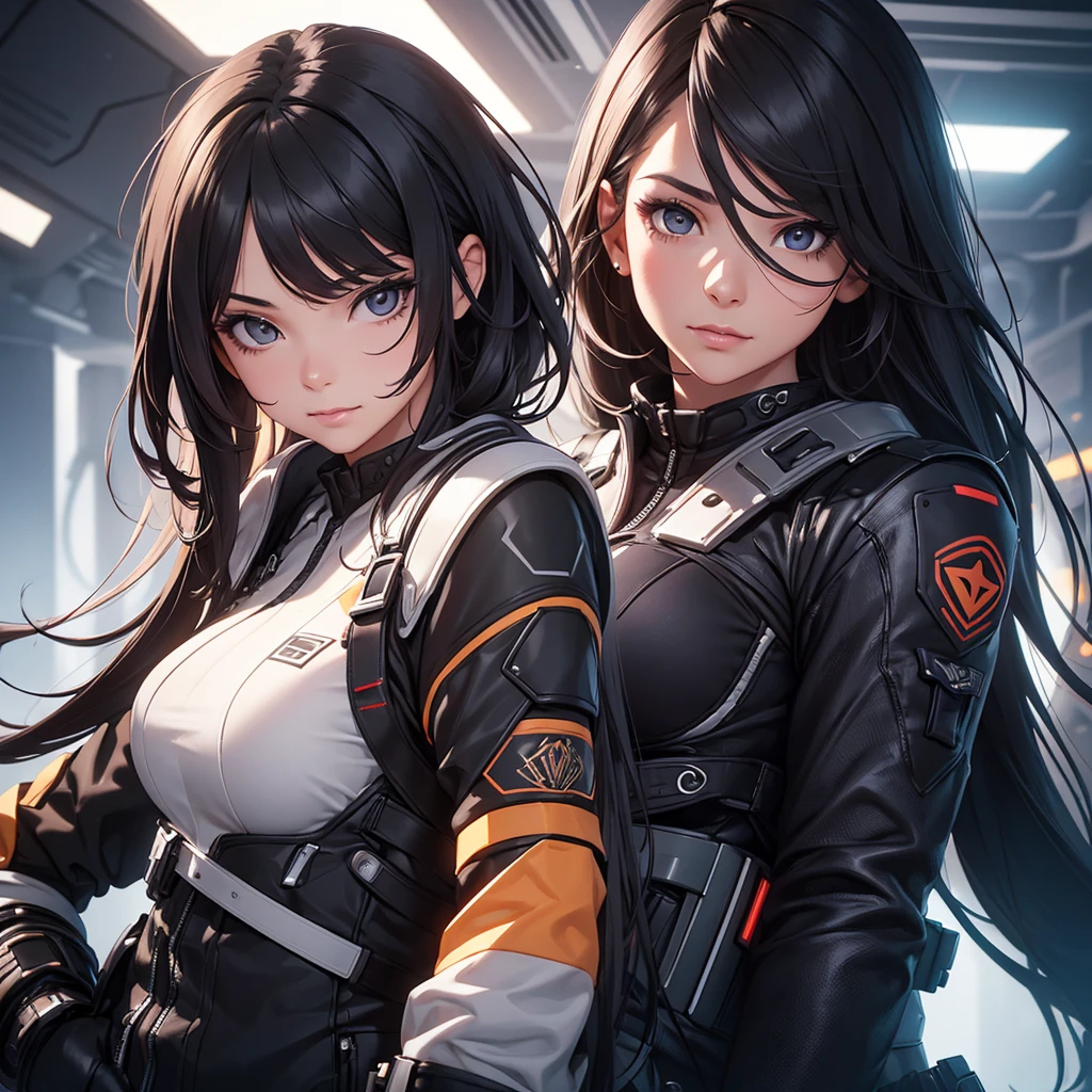 detailed portrait of a young woman, 1girl, looking slightly mischievous, long black hair, brown eyes, futuristic outfit, futuristic background, (best quality,4k,8k,highres,masterpiece:1.2),ultra-detailed,(realistic,photorealistic,photo-realistic:1.37),HDR,UHD,studio lighting,ultra-fine painting,sharp focus,physically-based rendering,extreme detail description,professional,vivid colors,bokeh,concept art