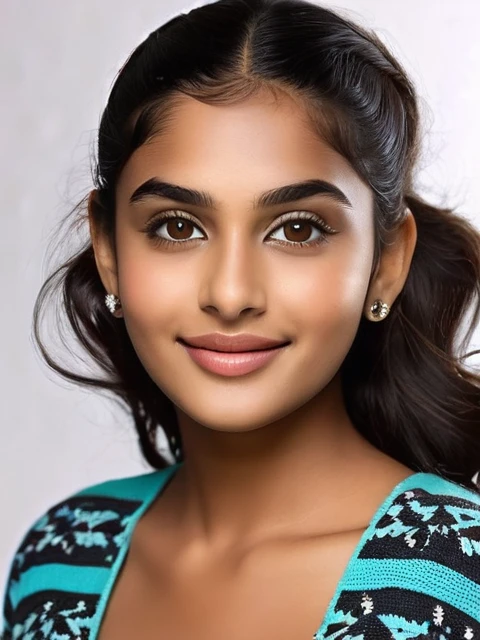 Maya is 18 year old indian girl. Maya stands tall at 70 inches (178 cm) and weighs 180 pounds (82 kg). Her chest measures 44 inches (112 cm), waist 38 inches (97 cm), and hips 46 inches (117 cm). She has intense hazel eyes that reflect her strong spirit, framed by thick, naturally arched eyebrows. Her broad and prominent nose adds to her distinctive look. Maya's full, expressive lips often wear a confident smile. Her medium-sized ears are adorned with simple earrings. Her thick, wavy, dark brown hair is often styled in a loose bun. Her deep tan skin tone gives her a powerful presence. Maya's tall and robust build commands attention, and her warm smile makes her approachable and friendly , around with people