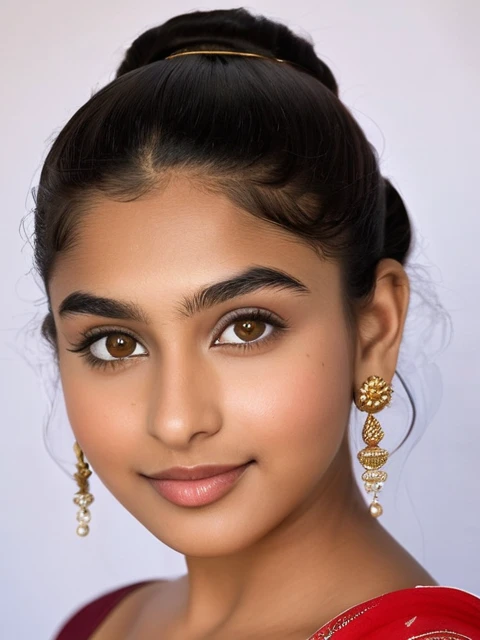 Maya is 18 year old indian girl. Maya stands tall at 70 inches (178 cm) and weighs 180 pounds (82 kg). Her chest measures 44 inches (112 cm), waist 38 inches (97 cm), and hips 46 inches (117 cm). She has intense hazel eyes that reflect her strong spirit, framed by thick, naturally arched eyebrows. Her broad and prominent nose adds to her distinctive look. Maya's full, expressive lips often wear a confident smile. Her medium-sized ears are adorned with simple earrings. Her thick, wavy, dark brown hair is often styled in a loose bun. Her deep tan skin tone gives her a powerful presence. Maya's tall and robust build commands attention, and her warm smile makes her approachable and friendly , around with people 