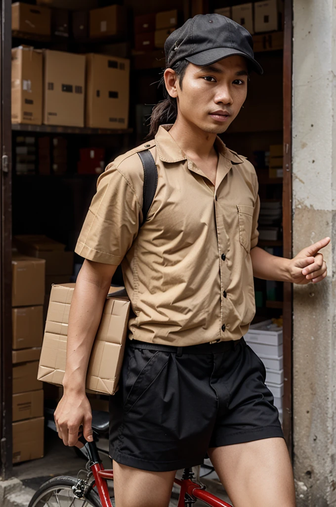 Lazada package courier dressed in Javanese