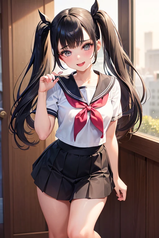 Very cute and beautiful girl,(very detailed beautiful face and eyes:1.2),
Smile,Sailor School Uniform,(Mini skirt),(Cowboy Shot),(From below),Black hair,Dynamic Pose,Beautiful legs,
Wooden Classroom,window,Distant trees々Yamori,
(Best Quality,masutepiece:1.2),Intricate details,hight resolution,1 girl,Solo,Cinematic lighting,