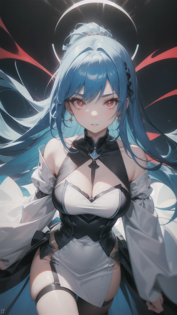 masterpiece, best quality, a girl with blue hair and red eyes.