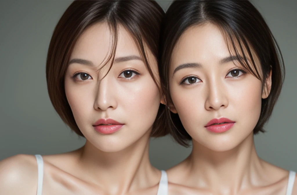 top-quality,40 year old woman,Colossal ,so short hair,well-muscled,Beautiful face,Slender eyes,Thick lip,Thin makeup,blusher,Realistic wrinkles,Exposing breasts,