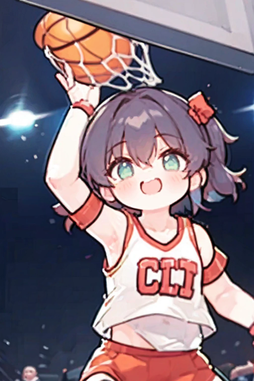 dunk shoot, Game-Winning Dunk, powerful basketball Dunk,1girl, cute face,