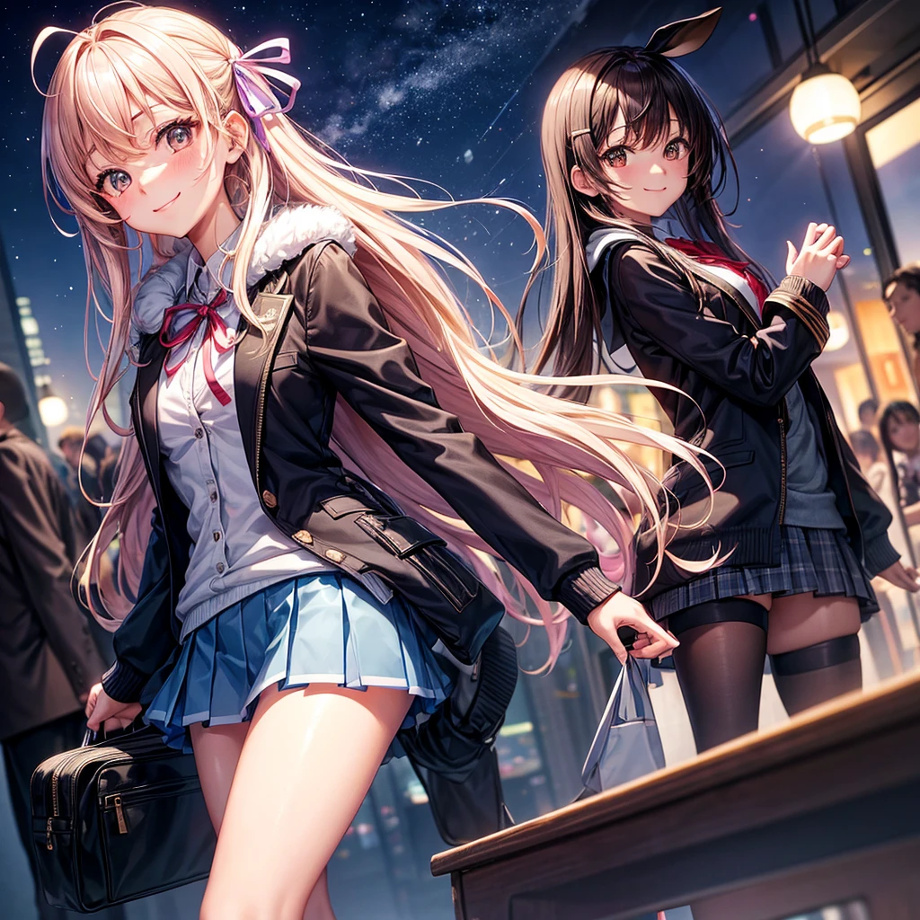 best quality,,smile,blazer,swimsuit,School,classroom,Collective of girls,JK,A girl taking off her uniform,Sexy and cute,Uniform of the Future,Ribbon on uniform,evolution系ファッション,middle School girlultiple girls are depicted,harem,idol group,infinite possibilities,leather jacket,hoodie,fur jacket,Clothing of the future,evolution,Track jacket,starry sky background,photo shoot,long hair,wearing a cardigan,beautiful girlの国,girl's paradise,highest quality,big breasts,leather jacket,happy girl,horny girl,blue eyes,perfect face,standing position,She has her bangs down,fur jacket,Beautiful eyes,smooth hair,perfect eyes,beautiful girl,Angel Girl,multicolored hair colors,naughty girl,beautiful,High-dimensional beautiful girl,Multidimensional beautiful girl,gathering,Group、,