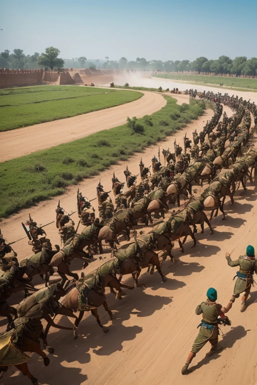 Mughal army troops fighting maratha army troops in battlefield of panipat