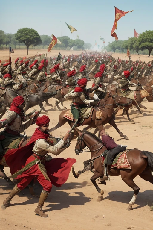 Mughal army troops fighting maratha army troops in battlefield of panipat 