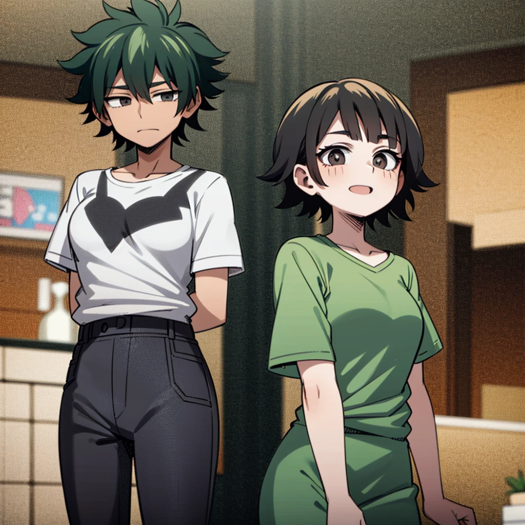 Deku a man and a girl with short hair black eyes
