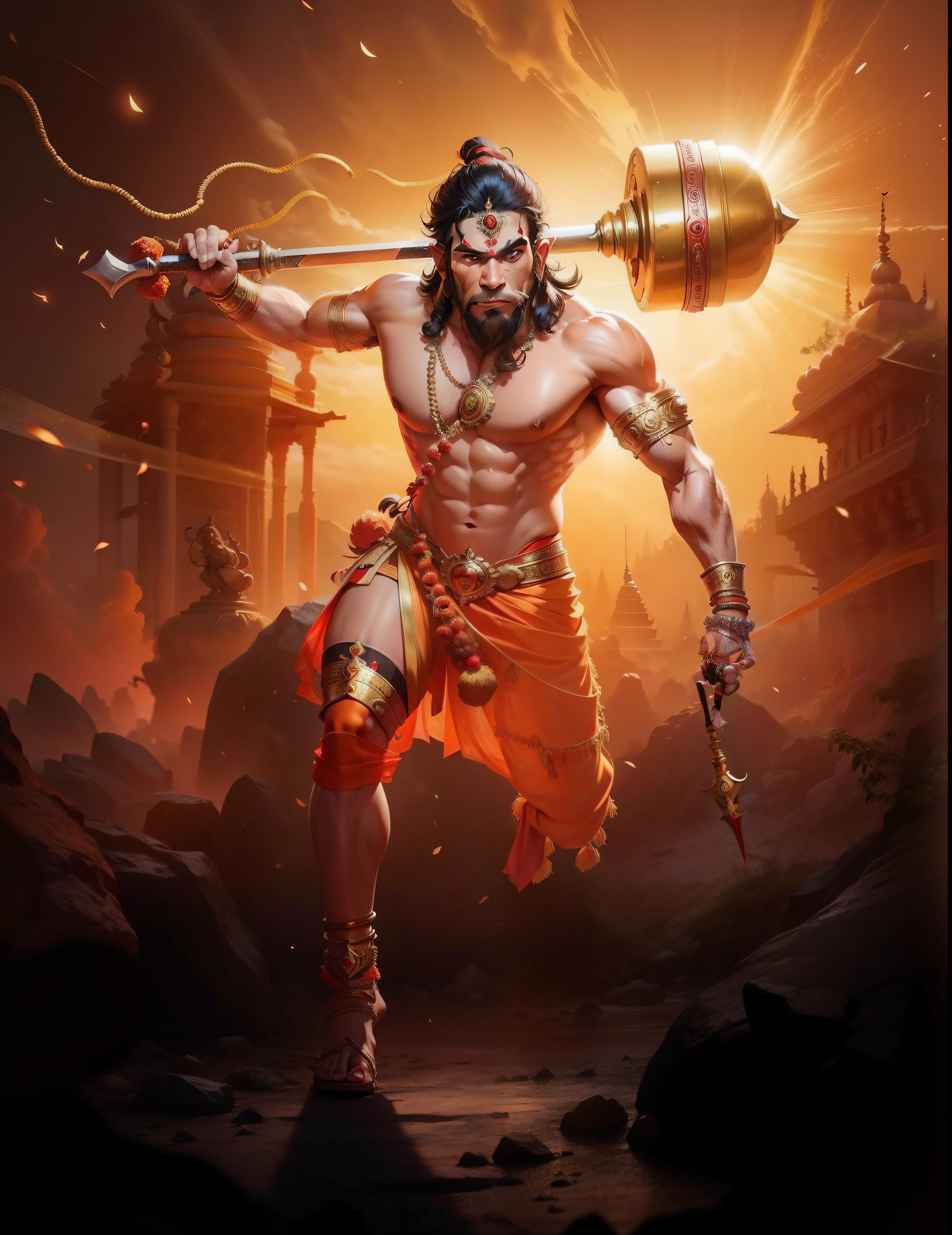 Regenerate the lord Hanuman catching gadha (weapon) with stunning visuals make every one feel he really exist