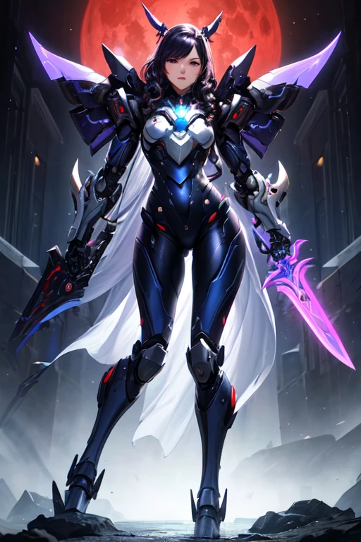 , a close up of a person in a purple costume holding a sword, purple armor, sleek purple armor, 8k hd wallpaperjpeg artifact, 8 k hd wallpaperjpeg artifact, ethereal and mecha theme, sigma from overwatch, purple glowing core in armor, menacing. unreal 5, cyber suit, cyber armor, 8 k high detail concept art, ultra wide shot, full body shot, (masterpiece) , the best quality, High Quality, (futurism:1.1), (A paladin holding a light infused sword, light magic, divine, Magewave, silver and gold), movie lights, (Exquisite future), Beautiful and beautiful, Ultra detailed, Great composition, floating, Depth of field, (Very detailed CG,Unity 8k Wallpaper), (Beautiful detail background), Beautiful hair details, dramatic lights, GOGETTA, mecha,Bestquality,ultrahighres,photorealistic, Pale skin handsome man, wearing beautiful elegant black_red suit, dark_fantasy, curly long hair, red moon, pixiv, vampire, elegant spooky, ffxiv, dramatic light, fantasy background, manga style, Tsutomu Nihei style, vibrant co