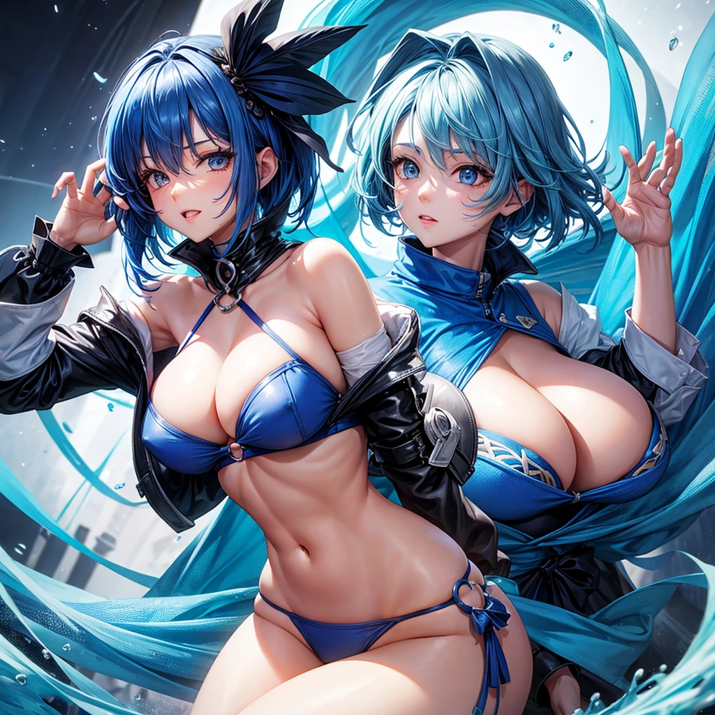 Blue haired character with nice voluptuous body 