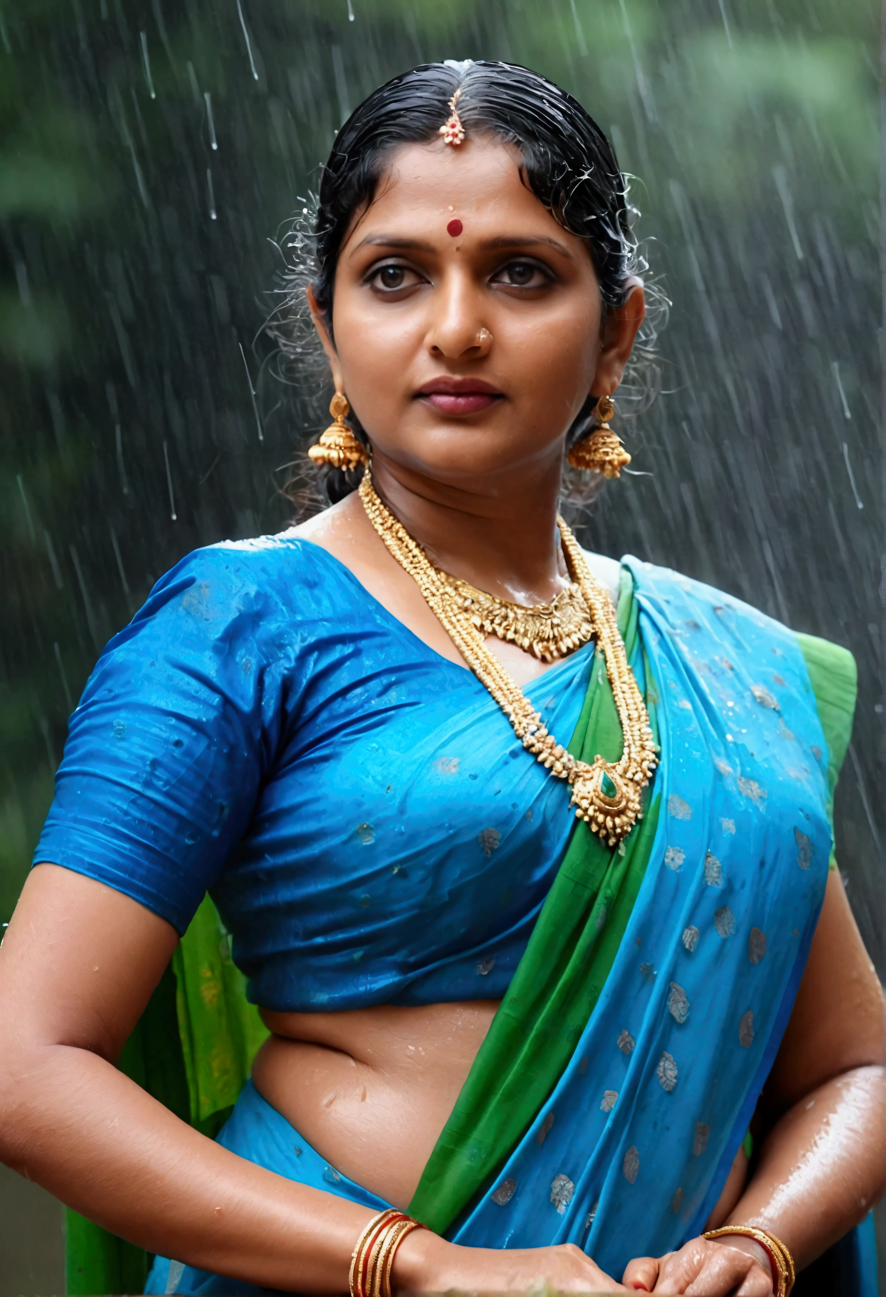 36 old Indian ladies dressed up in saree exposing Deep cleave and navel by getting wet in rain. Girls are but fatty with curvey hips and big . round face with blue eyes and sexy lips. 