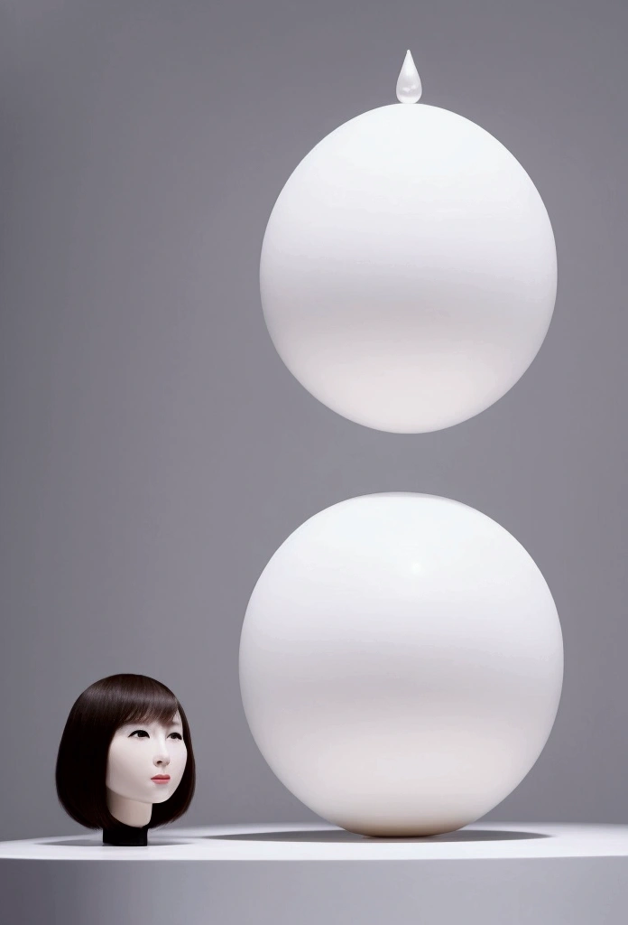 In the white room，A huge white pearl in the middle of the room，Head-up