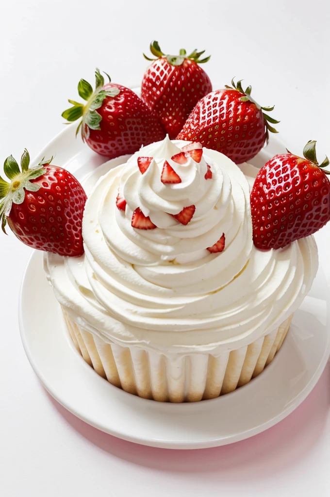 3 strawberries, covered in strawberry syrup, White background, front view, realisitic