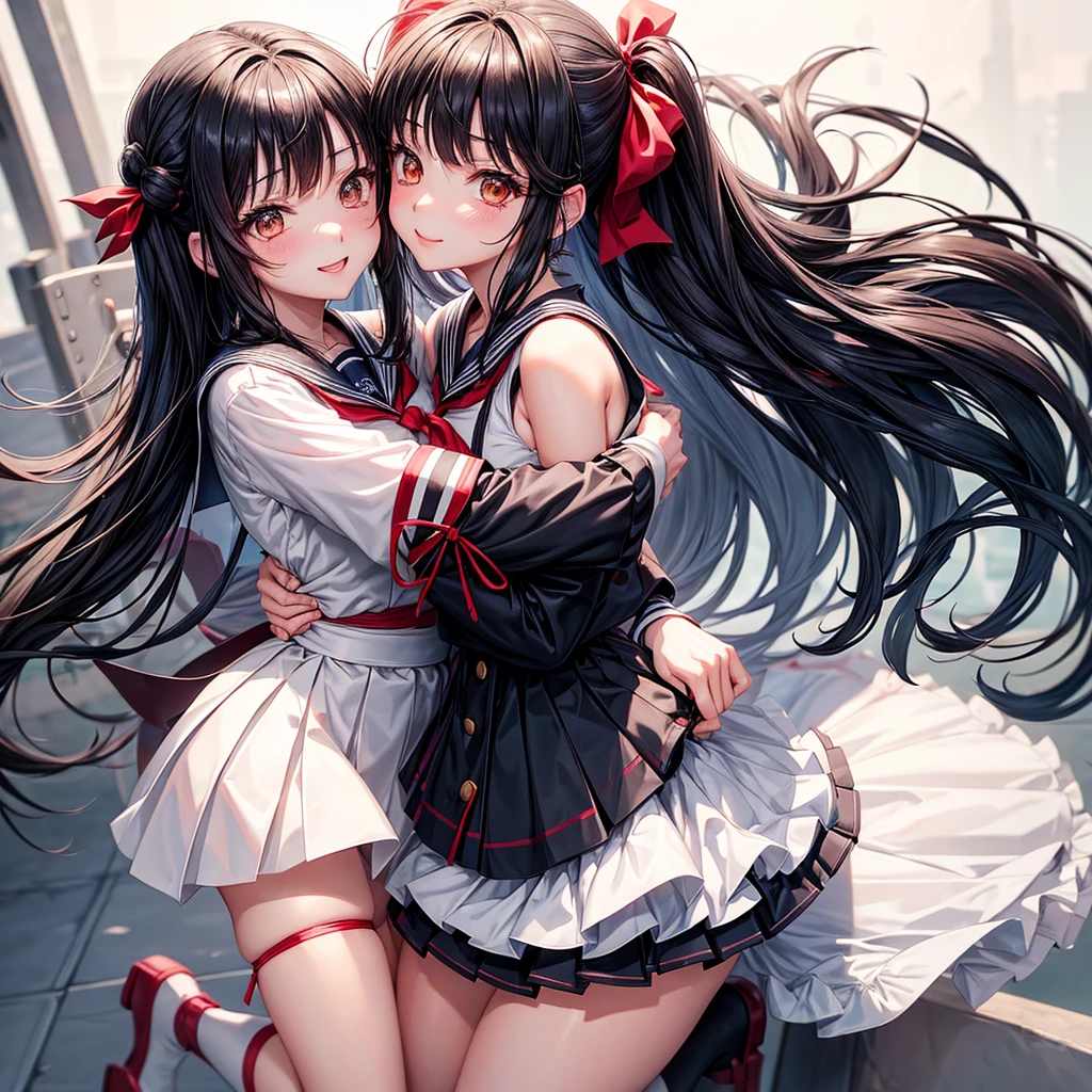 Kisara | Kiss of the Contract | Kisara is、anime、character、New Fashion，girl、anime，1girl kisara hair ribbon、Gray sailor suit, red ribbon, white skirt、smile，美しいgirl，Bandage leg　