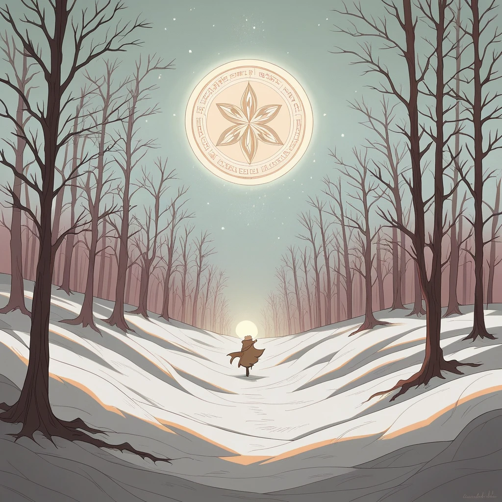 "In a dense forest of tall trees, a sandy road winds across the horizon, Illuminated by the soft light of the full moon on a winter night. the trees, whose bare branches reach out like skeletal hands, are covered by a thin layer of snow, creating a silent and ethereal setting. The road is marked by ancient stones with carved symbols, suggesting that this route is as old as time itself.
Ao longo da estrada, the snow shines under the moonlight, while deep shadows form between the tree trunks, hiding ancient secrets. Little snowflakes fall gently, dancing in the wind like guardian spirits of the path. On the sand floor, Light signs of footprints appear intermittently, Shining with a soft and magical light, guiding travelers on their route.
As the road progresses, it narrows between ice-covered rock formations that seem to whisper stories of ancient travelers and unknown dangers. At some points, lit torches mark the path, its flickering flames reflecting off the runes etched into the stones, offering a faint and mysterious light.
In the sky, stars start to appear, shining like jewels upon the vast carpet of snow, guiding travelers along the arcane path. The atmosphere is filled with reverent silence, interrupted only by the gentle sound of the wind and the occasional rustle of snow underfoot."