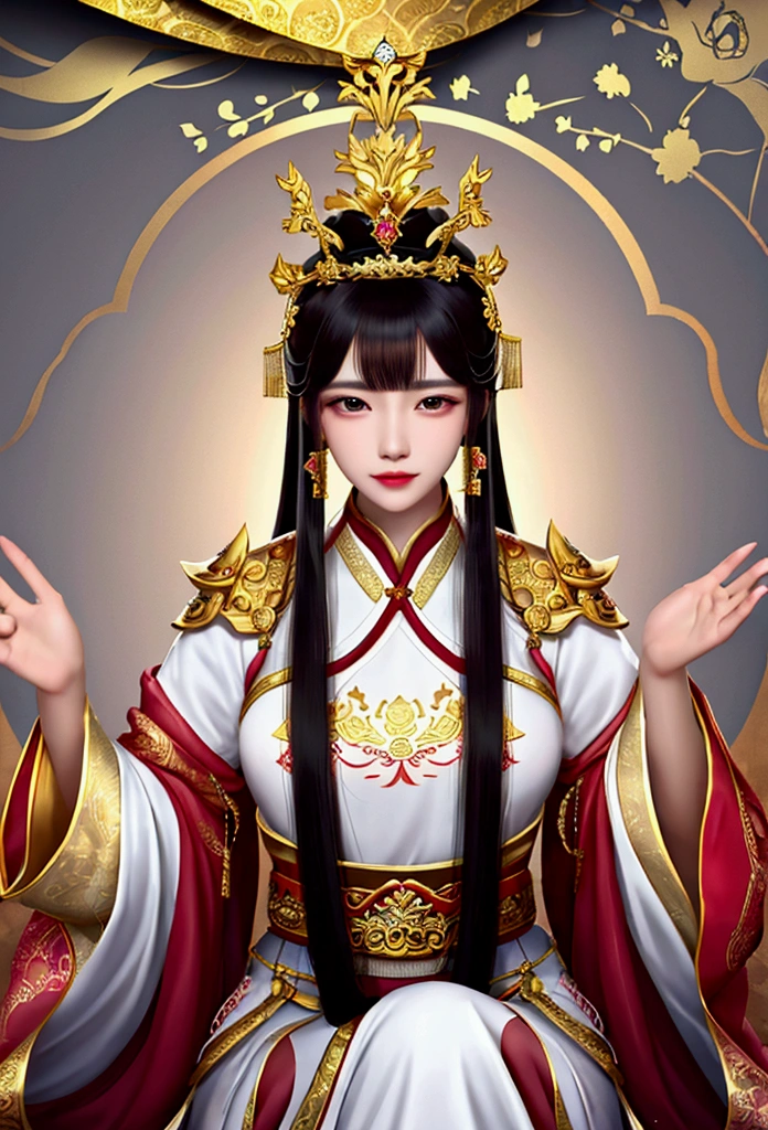 queen of china,wear gold dress,Gold Jewelry,wearing a Chinese emperor hat