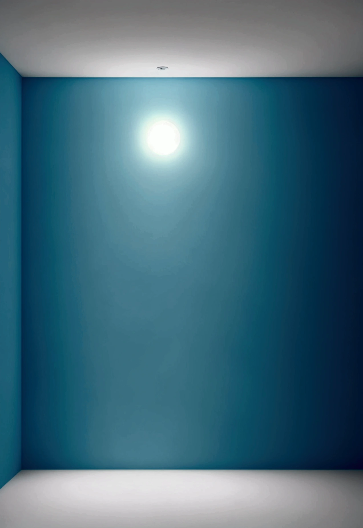 Empty light blue room,Walls on all sides,A huge white pearl is in the middle of the room.,Head-up