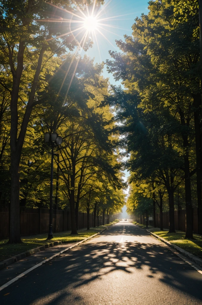 To, Street, flashlight, Heavenly Light, trees, The sun is bright