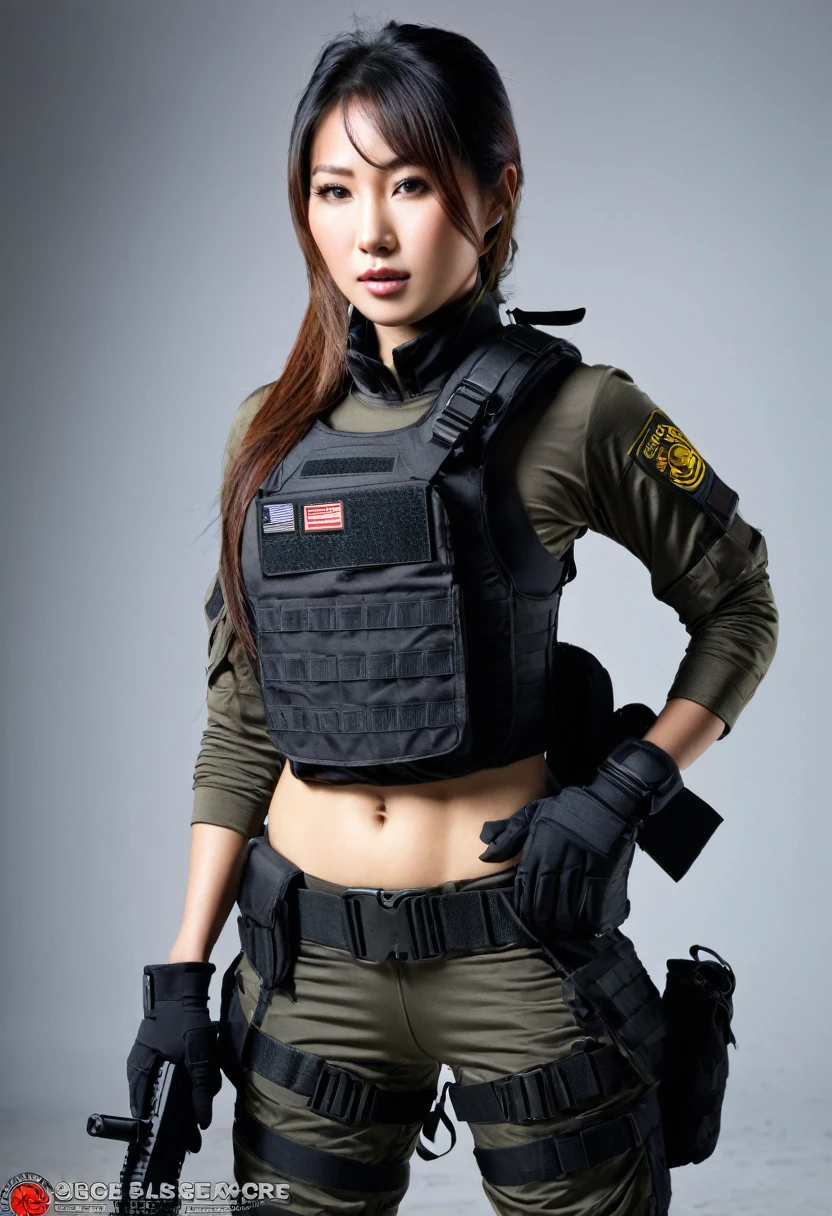 Sexy asian woman, big breasts , sexy tactical gear