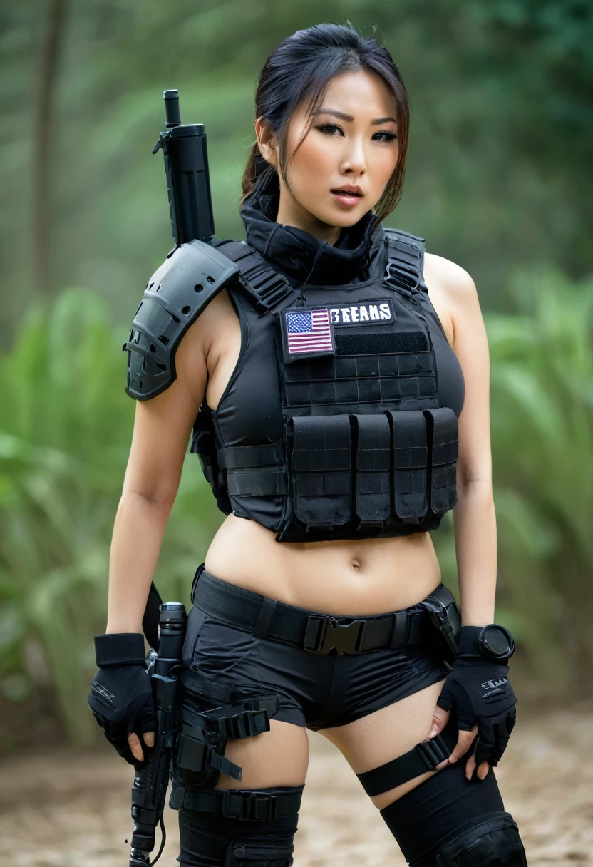 Sexy asian woman, big breasts , sexy tactical gear 