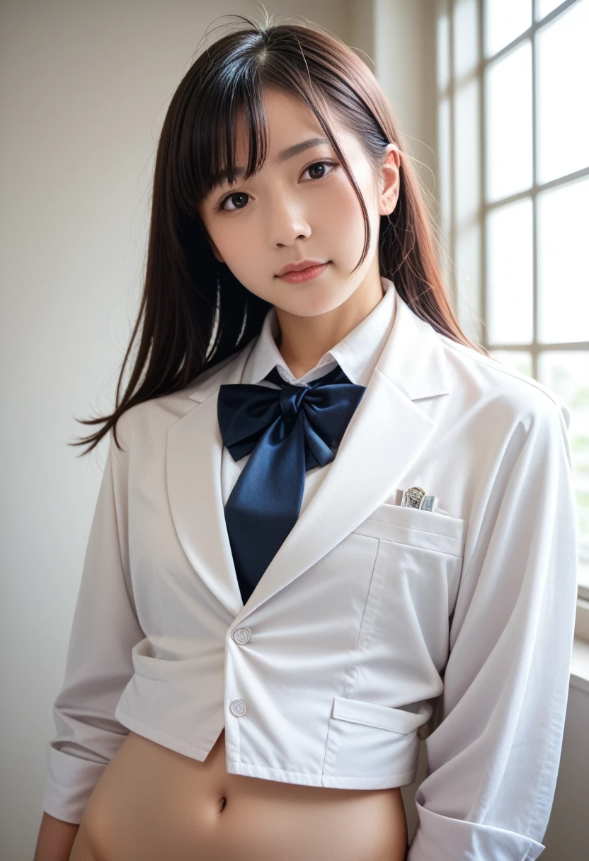 8k, raw photo, best quality, masterpiece, realistic, photo realistic, clear, professional lighting, beautiful face, best quality,ultra high res, realistic japanese beautiful, Super detailed, 1girl, navel focus