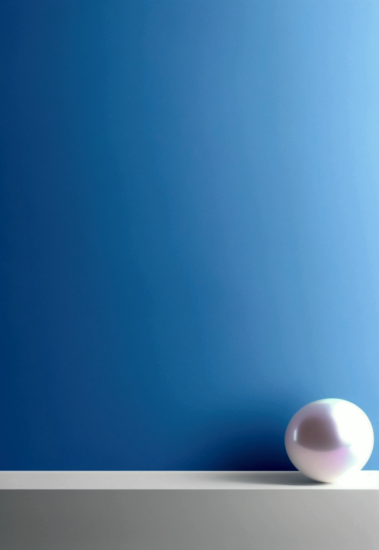 Simple blue and white gradient background，A huge white pearl is in the middle of the room.，Head-up