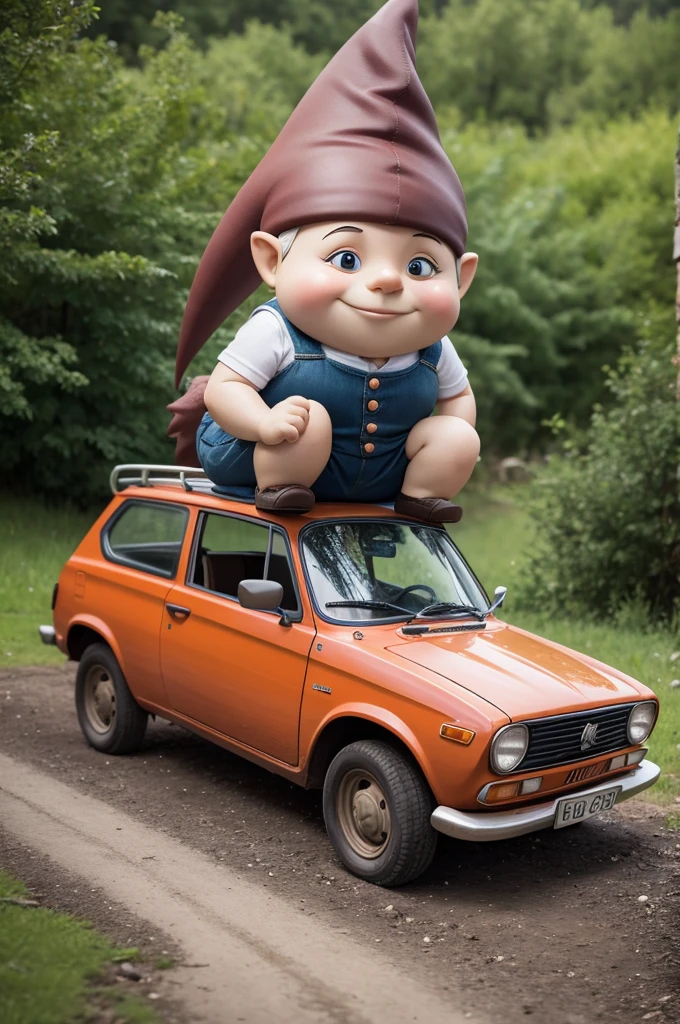 Gnome riding a Kadett 