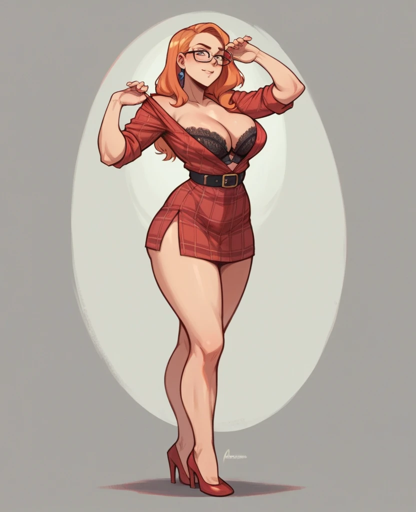 Woman, Big ass, Big breasts, Fit, Horny face, Glasses, Full body Acsuss Women Plaid Cosplay Lingerie Costume Fancy Dress Outfit Uniforms