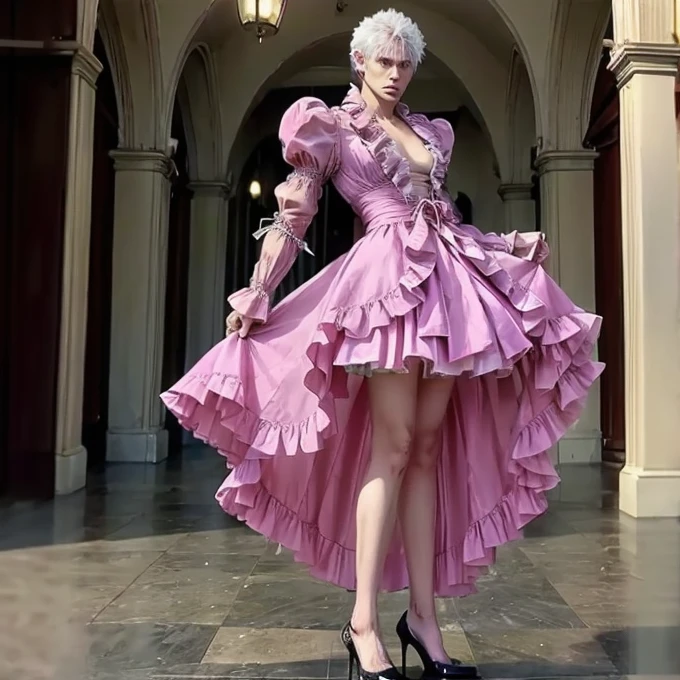 Vergil from Devil may cry Wearing a pink skirt and high heels