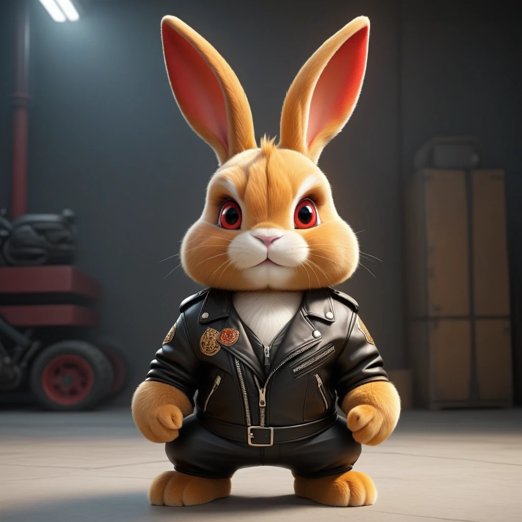 cartoon of (a tough rebellious red golden bunny dressed as a biker gang, leather jacket, Mohican:2.5), looking ahead at viewer, Symmetrical, chromatic fantasy, highy detailed, 8k, digitalpainting, oil painting, illustration, conceptual artwork, sharp focus, volumetric lighting, epic composition, CG Society, golden art station
