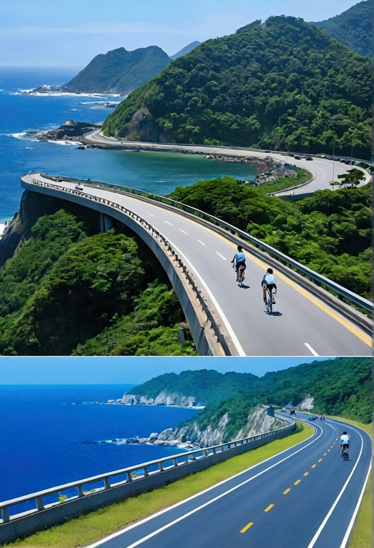 scenery、Highway above sea level、Cycling to school by the sea、
