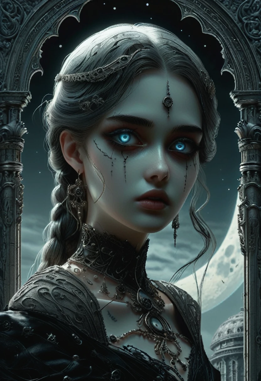 (((Gothic world))),
(beautiful girl), ((the girl's pupils glow like the moon, are the same color and size, round pupils, the girl's pupils are directed in one direction)), ((((clearly drawn eyes )))), ((the girl's skin radiates a faint white glow)) (((the girl is shrouded in shadow)))
masterpiece, best quality, highly detailed, cinematic film, surreal lighting shadow (analog), kodak film,cinemascope,epic,gorgeous, professional photo, clarity drawn body details, augmented reality, hyperrealistic, hyperdetalization, clarity, elegant, 6k digital photo quality, lots of details, professional design, very high resolution, contrast, augmented details of the environment and background, filigree, emotional, touching, clear drawing of the details of the environment, photographic clarity and depth of drawing.