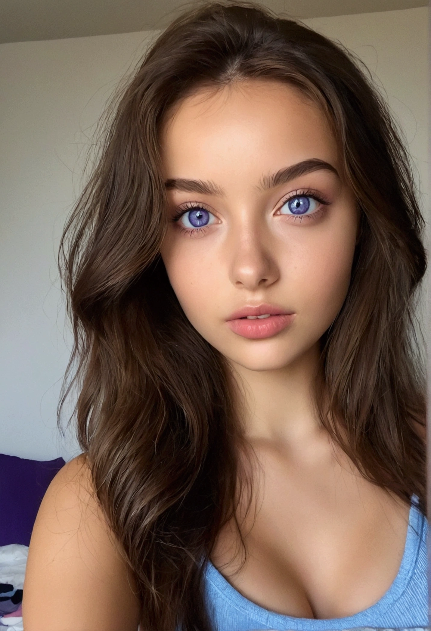 Femme arafed avec une tenue de jeunes femmes, fille sexy aux yeux bruns, portrait sophie mudd, cheveux bruns et grands yeux bleu , selfie d'une jeune femme, Yeux de chambre, violette myers, sans maquillage,