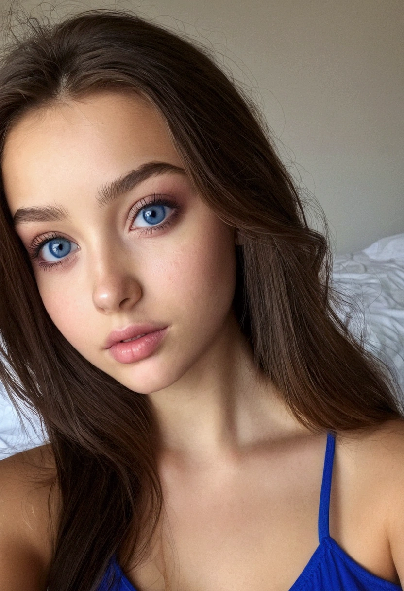 Femme arafed avec une tenue de jeunes femmes, fille sexy aux yeux bruns, portrait sophie mudd, cheveux bruns et grands yeux bleu , selfie d&#39;une jeune femme, Yeux de chambre, violette myers, sans maquillage,