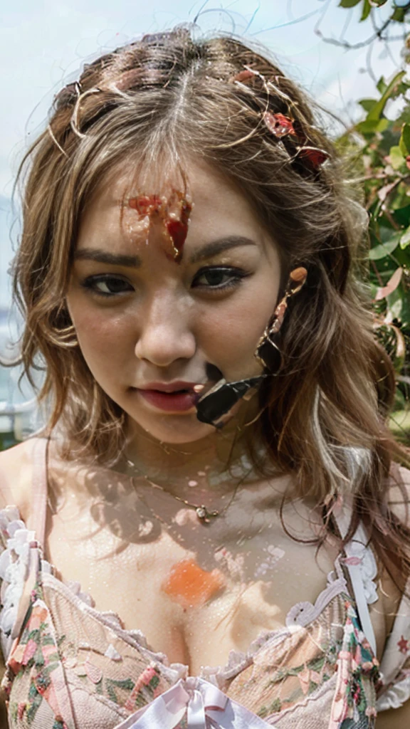 ((masterpiece, highest quality, Highest image quality, High resolution, photorealistic, Raw photo, 8K)), japanese girl, young, 20 years old, (cute:1.3), (adorable:1.5), lingerie, outside, sunny, rose, rose blackpink