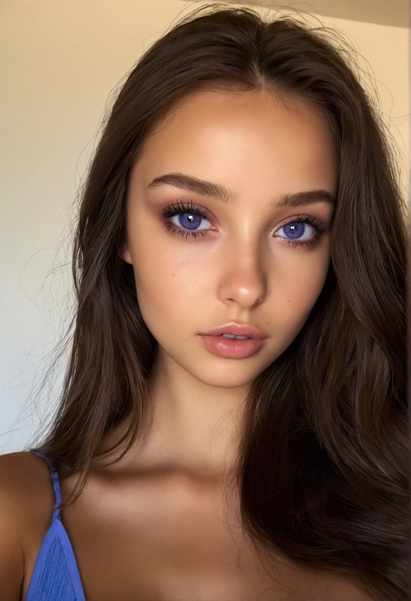Femme arafed avec une tenue de jeunes femmes, fille sexy aux yeux bruns, portrait sophie mudd, cheveux bruns et grands yeux bleu selfie d&#39;une jeune femme, Yeux de chambre, violette myers, sans maquillage,