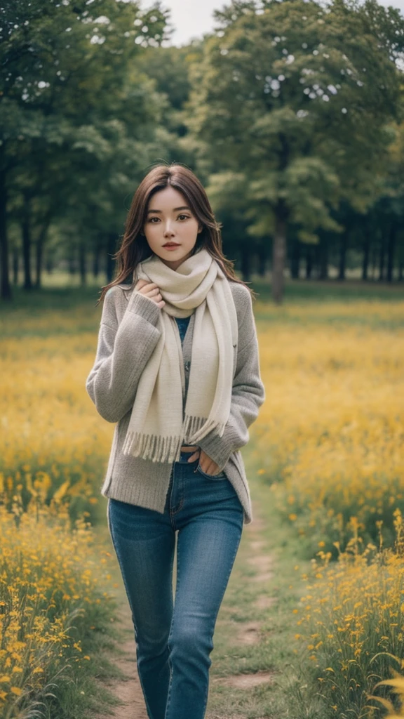 8k, Highest quality, masterpiece, Realistic, Super detailed, photo Realistic, Improvement of quality, 
Photo of a beautiful girl standing in a field with a scarf, The designer&#39;s dark and gloomy style, Completely naked, Photobash, Calm face, Jagged Edges, Japanese, Natural Beauty, Close-up shot
