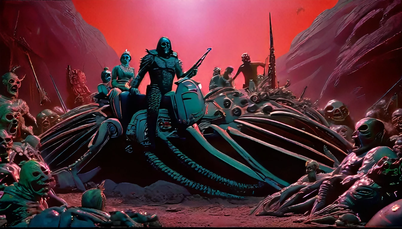 in (medium full shot:3.1) of lot of characters from a movie for slave girls from beyond infinity, inspired by Clyde Caldwell, futuristic apocalypse, stalenhag, metal album cover, gwar, heavy metal band promo, wayne barlowe pierre pellegrini, (with Creepy, Sci-Fi, Fantasy and Horror:2.9) retro sci fi, Horror movie, very detailed body, moody, epic, shot on Kodak Vision3, (intricate details:2.4), (hyperdetailed:3.1), (8k resolution:3.1), (high detailed:4.1), lot of detailed, high quality, soft (cinematic:3.3) light, dramatic atmosphere, atmospheric pespective, (impactful art:2.8), rich colors, (3D rendering:3.1)
