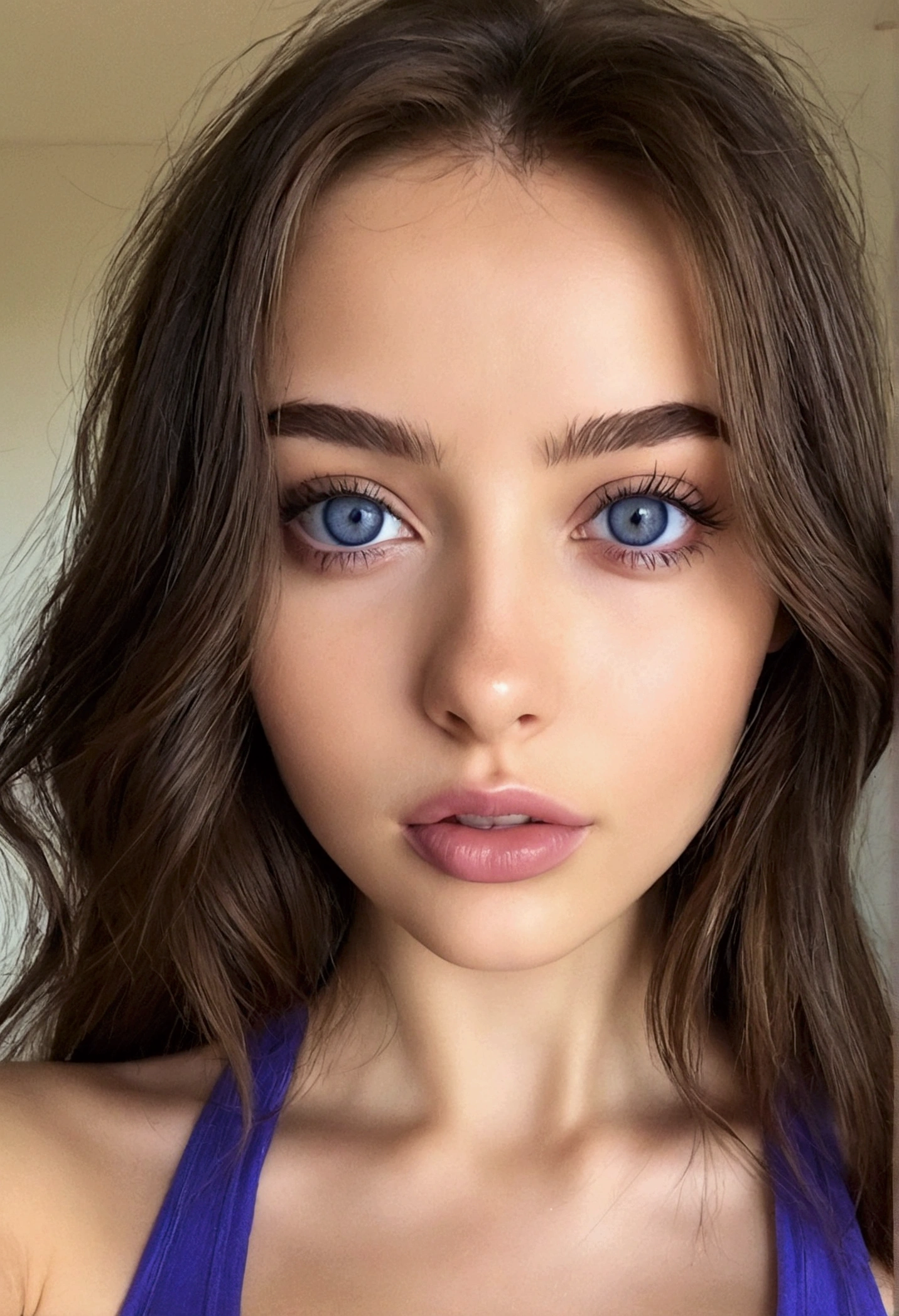 Femme arafed avec une tenue de jeunes femmes, fille sexy aux yeux bruns, portrait sophie mudd, cheveux bruns et grands yeux bleu selfie d'une jeune femme, Yeux de chambre, violette myers, sans maquillage,