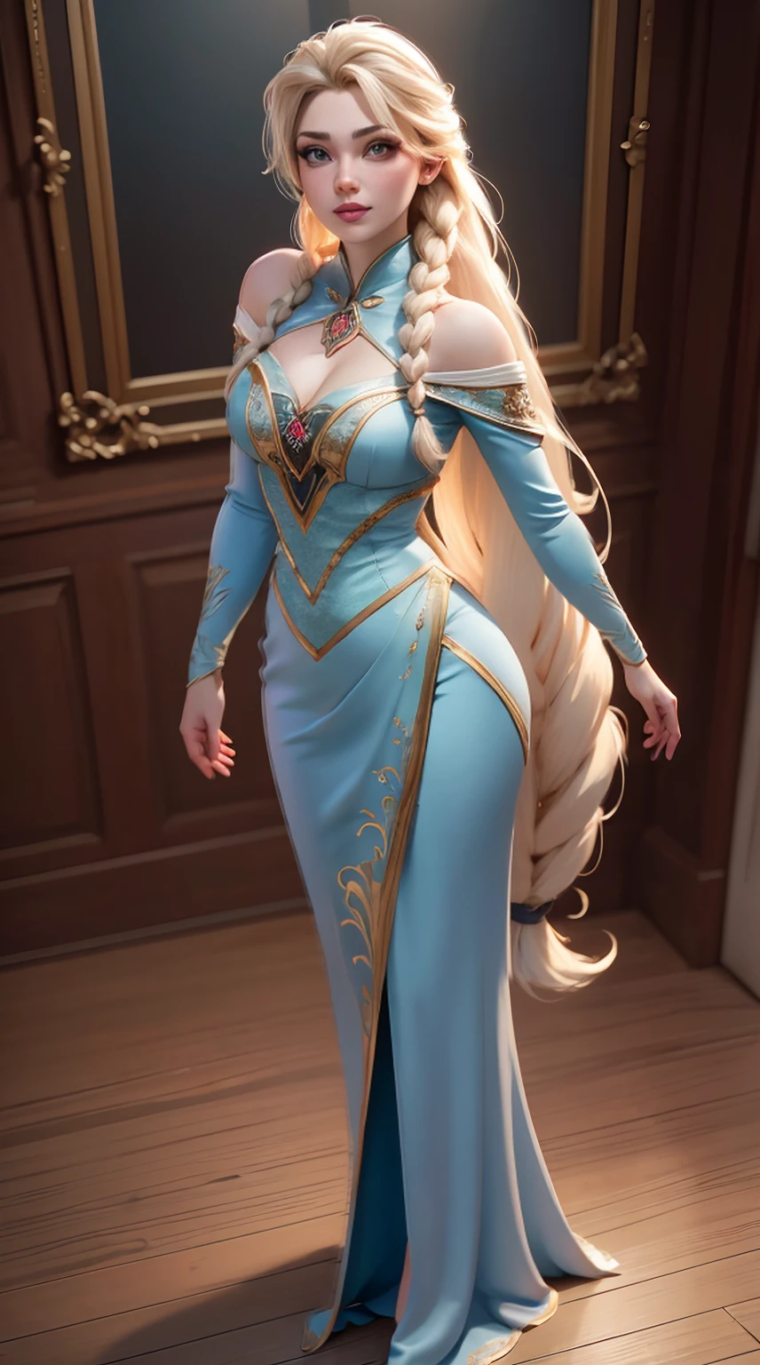 ((Full body photo, standing, on the floor)) Highly detailed CG unity 8k wallpaper, style shot, complex, high detail, dramatic, highest quality movie still image, very detailed, masterpiece, best quality, character design, Elsa, Elsa from Frozen, (( Dark style)), realistic ultra-detailed rendering style, natural light, sharp character design, (hard focus, 8k), (((natural skin texture))), 8k textures, soft cinematic lighting, adobe lightroom, dark room, hdr, Sophisticated, Elegant, Rich Detail, Sharp Focuilm Look) )), Soothing Tones, Detail Frenzy, Intricate Detail, Super Detail, Low Contrast, Soft Film Lighting, Dull Colors, Exposure Blending, HDR, Fade, 35mm, f/1.4, ISO64, f16, 25 sec.