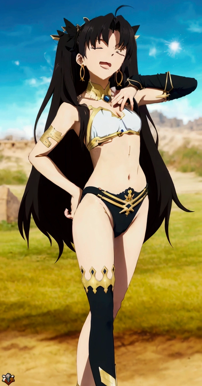 a close up of a woman in a bikini and a sword, anime goddess, ishtat from the anime fate grand order, ishtar from fate grando order, ishtar, isbtar from fate grand order, screenshot from fate grand order, ishtar from fate grand order, female anime character, full body close-up shot, ishtar 