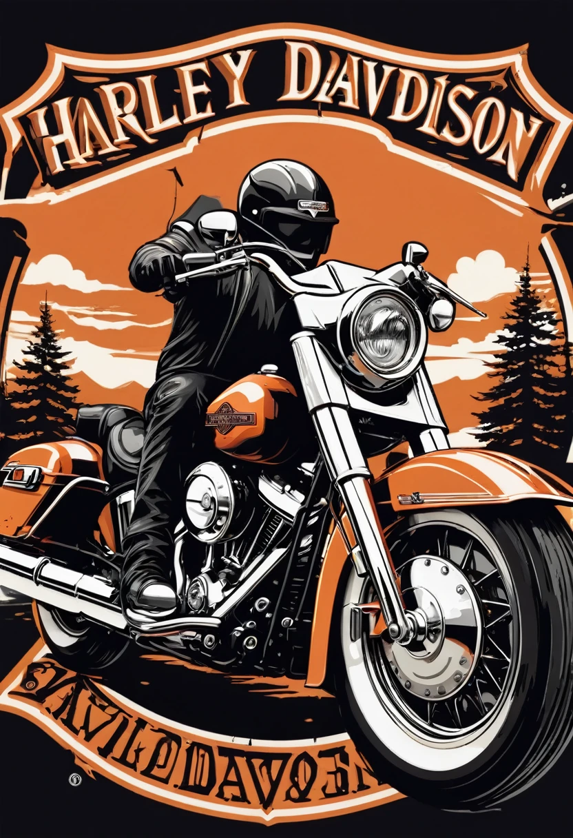 Harley Davidson Logo Design, (t shirt design), robust style, just design, White background, no model