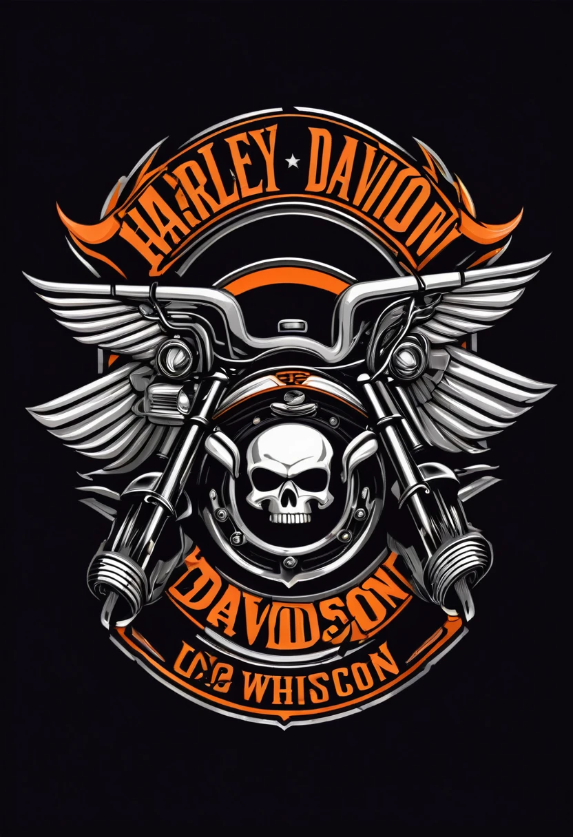 Harley Davidson Logo Design, (t shirt design), robust style, just design, White background, no model